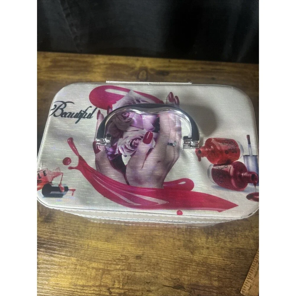 Makeup Travel Bag Set Of 3 Stacking Zippered Bags BEAUTIFUL Roses Nail Polish